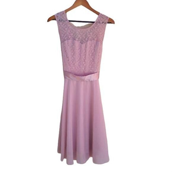 Berry Love Dress Lace Sweetheart Illusion Tie Waist Full Flowy Barbiecore Pink M - Picture 1 of 8